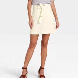 Women's High-Rise Tie-Waist Denim Mini Skirt - white-NWT